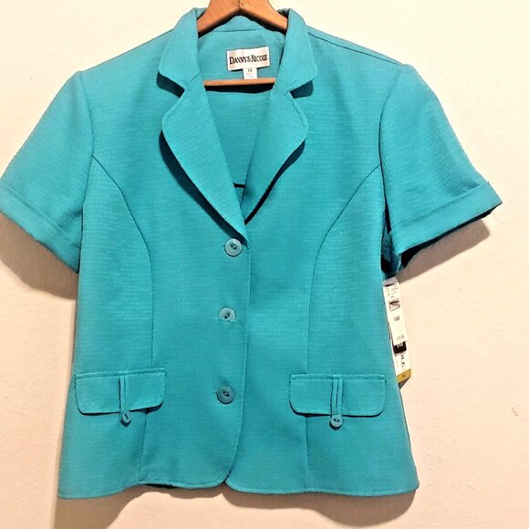 Danny & Nicole Jackets & Blazers - NWT Danny & Nicole Short Sleeve Blazer Top Turquoise Career Office Women 14 $70